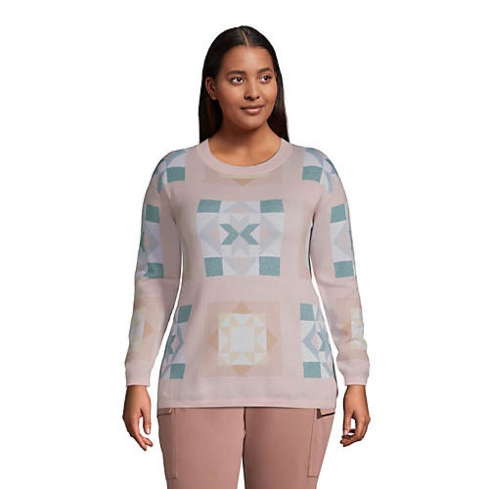Cozy! Cotton Knit Geometric Patterned Sweater
